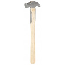 Hufhammer deutsche Form, ganz blank, Holzstiel mit Federn