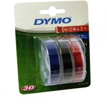 3D-Prägeband 3er-Blister, 9mm x 3m, glänzend rot, blau, schwarz