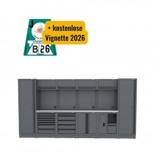 Semloc WorkSpace Kombi-Werkstatteinrichtung mit Edelstahl-ummantelter Arbeitsplatte, Abmessung 3920x495x2000 mm