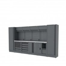 Semloc WorkSpace Kombi-Werkstatteinrichtung mit Edelstahl-ummantelter Arbeitsplatte, Tiefe Arbeitsplatte