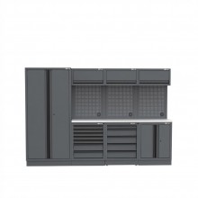 Semloc WorkSpace Kombi-Werkstatteinrichtung mit Edelstahl-ummantelter Arbeitsplatte, Abmessung 2955x495x2000