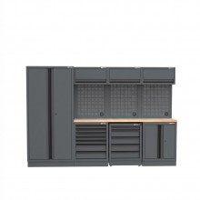 Semloc WorkSpace Kombi-Werkstatteinrichtung mit Arbeitsplatte aus Holz,Tiefe Arbeitsplatte, Abmessung 2955x645x2000