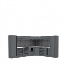 Semloc WorkSpace Kombi-Werkstatteinrichtung mit Edelstahl-ummantelter Arbeitsplatte, Abmessung 3500/2800x495x2000