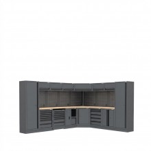 Semloc WorkSpace Kombi-Werkstatteinrichtung mit Arbeitsplatte aus Holz, Tiefe Arbeitsplatte, Abmessung 3500/2800x645x2000