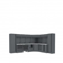 Semloc WorkSpace Kombi-Werkstatteinrichtung mit Edelstahl-ummantelter Arbeitsplatte, Tiefe Arbeitsplatte