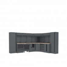 Semloc WorkSpace Kombi-Werkstatteinrichtung mit Arbeitsplatte aus Holz, Tiefe Arbeitsplatte