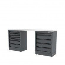 Semloc WorkSpace Kombi-Werkstatteinrichtung mit Edelstahl-ummantelter Arbeitsplatte, Tiefe Arbeitsplatte