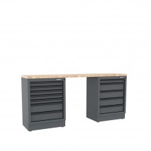 Semloc WorkSpace Kombi-Werkstatteinrichtung mit Holz-Arbeitsplatte, Tiefe Arbeitsplatte