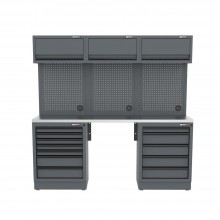 Semloc WorkSpace Kombi-Werkstatteinrichtung mit Edelstahl-ummantelter Arbeitsplatte 2400x495x2000 mm