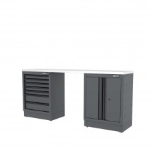 Semloc WorkSpace Kombi-Werkstatteinrichtung mit Edelstahl-ummantelter Arbeitsplatte, Tiefe Arbeitsplatte