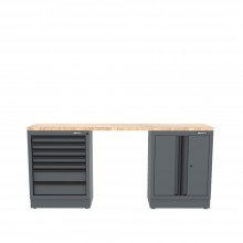 Semloc WorkSpace Kombi-Werkstatteinrichtung mit Holz-Arbeitsplatte 2400x495x950 mm