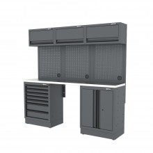 Semloc WorkSpace Kombi-Werkstatteinrichtung mit Edelstahl-ummantelter Arbeitsplatte, Tiefe Arbeitsplatte