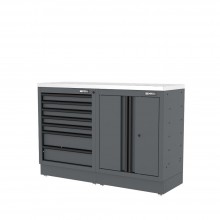 Semloc WorkSpace Kombi-Werkstatteinrichtung mit Edelstahl-ummantelter Arbeitsplatte, Tiefe Arbeitsplatte