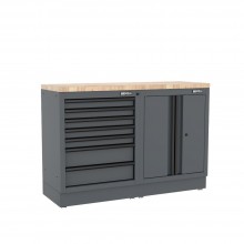 Semloc WorkSpace Kombi-Werkstatteinrichtung mit Holz-Arbeitsplatte, Tiefe Arbeitsplatte