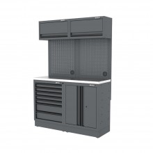 Semloc WorkSpace Kombi-Werkstatteinrichtung mit Edelstahl-ummantelter Arbeitsplatte, Tiefe Arbeitsplatte