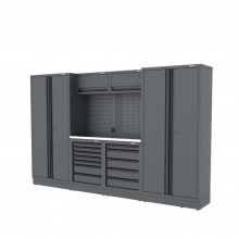 Semloc WorkSpace Kombi-Werkstatteinrichtung mit Edelstahl-ummantelter Arbeitsplatte, Tiefe Arbeitsplatte