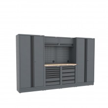 Semloc WorkSpace Kombi-Werkstatteinrichtung mit Holz-Arbeitsplatte, Tiefe Arbeitsplatte